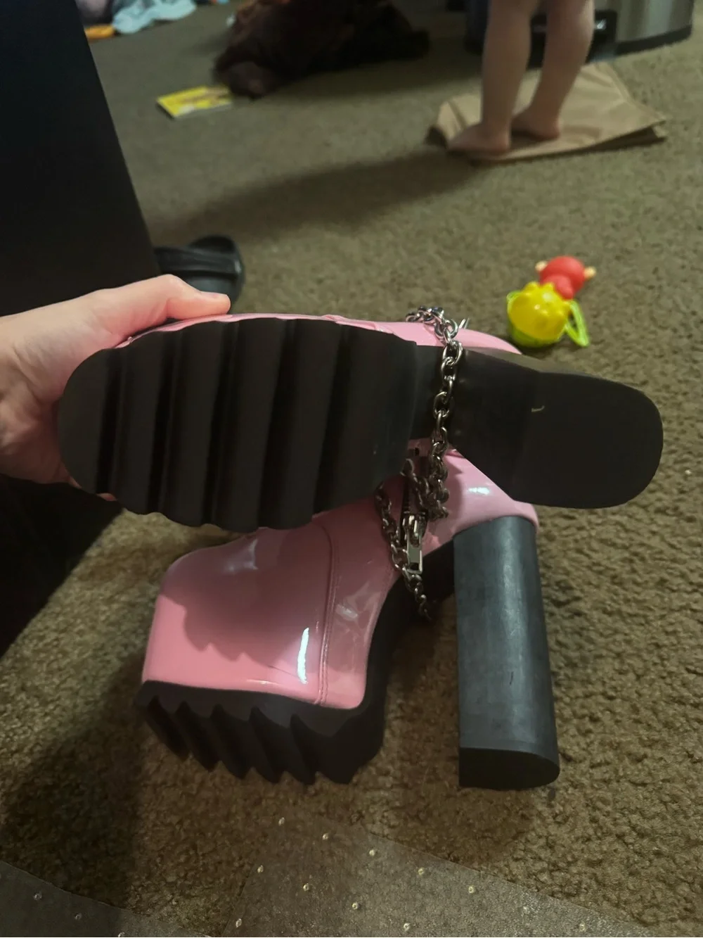 Dolls Kill Pink Patent Platform Lace-Up Boots with Black Ribbon Laces
